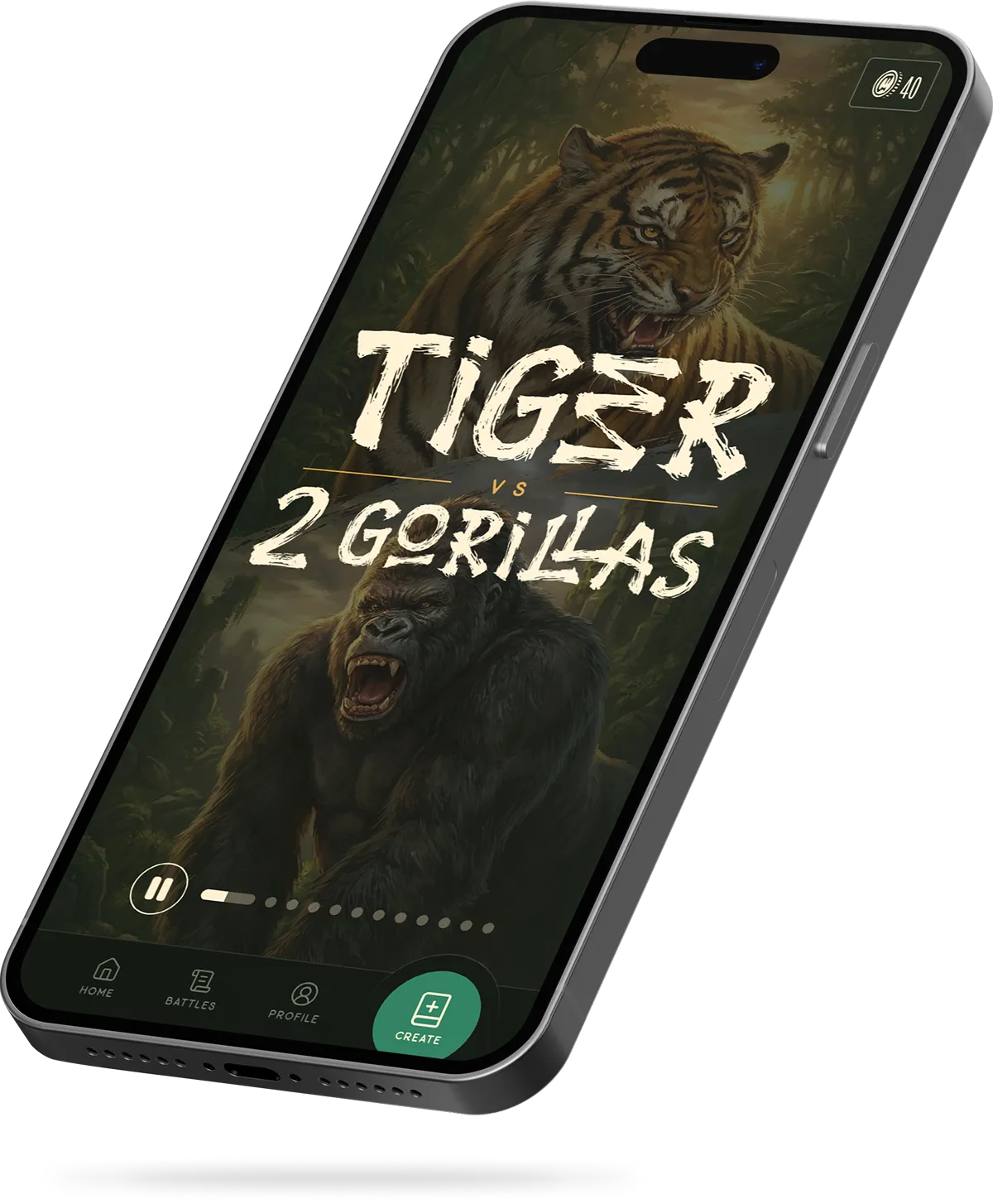 Phone showing Creature Battle app